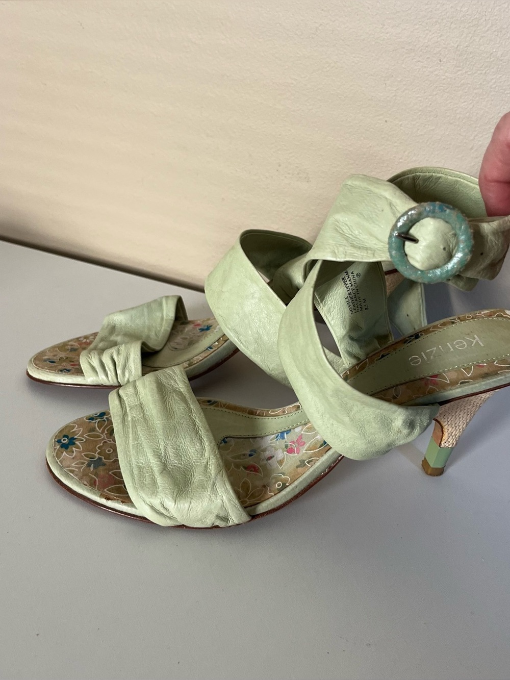 Mint green Kenzie leather ankle wrap heels size 8.5